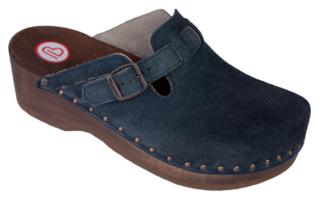 0402-396 BERKEMANN Riemen-Toeffler, blau Velours, Größe 2,5 - 12-UK 7,5 = 41/42