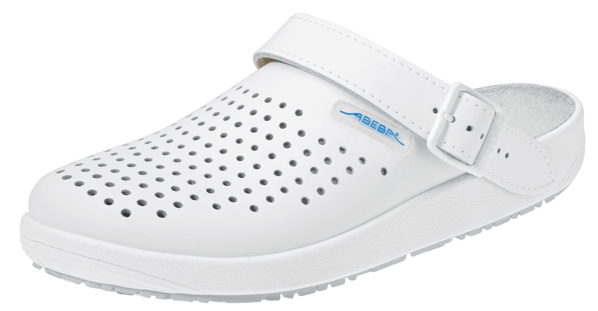 9300 ABEBA-Clogs ohne Schutzkappe weiß, perforiert, Leder, 