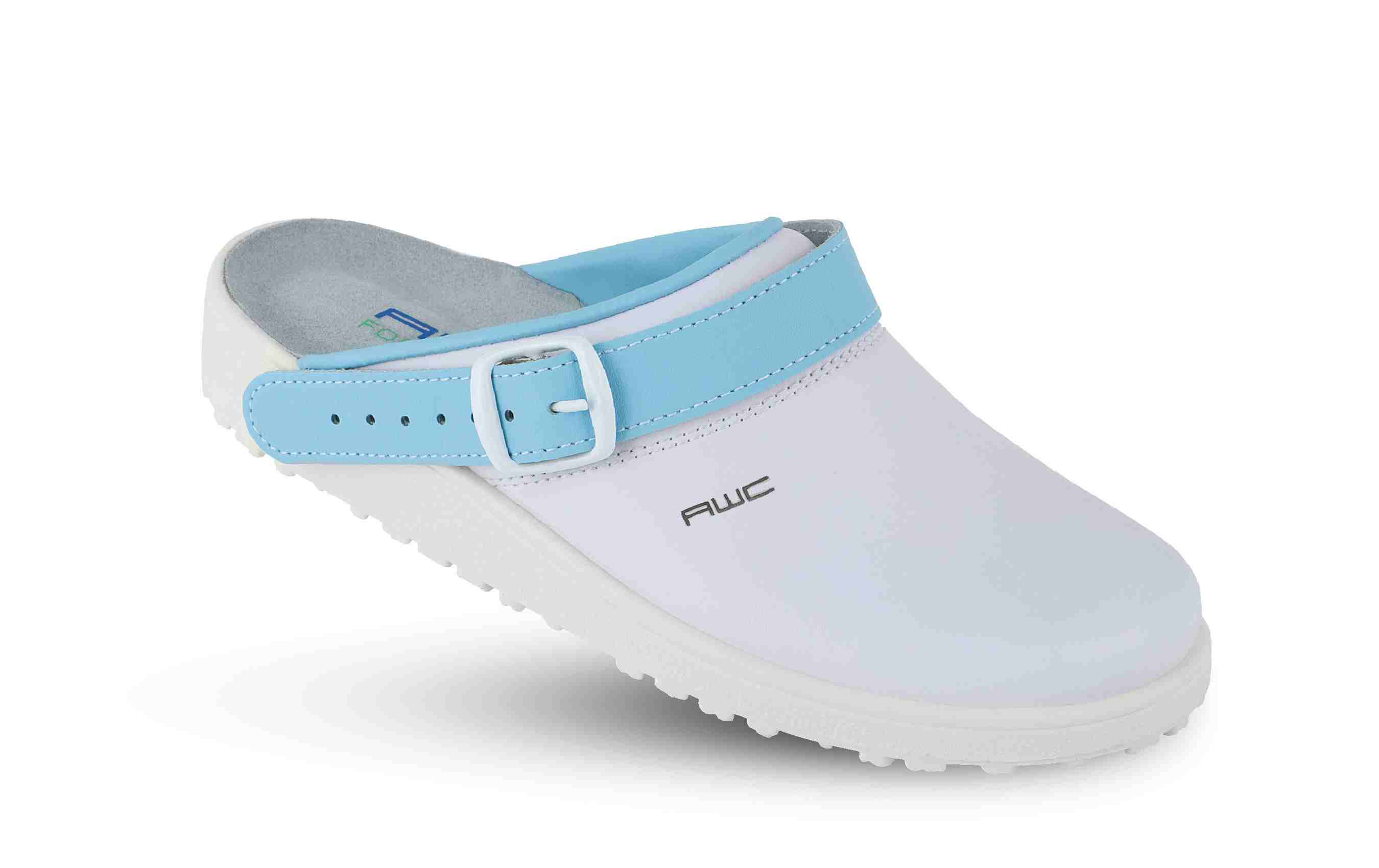 17000-14-44 AWC Damen-Clog ohne Stahlkappe weiß-aqua, Leder, Größe  36 - 40-AWC-39
