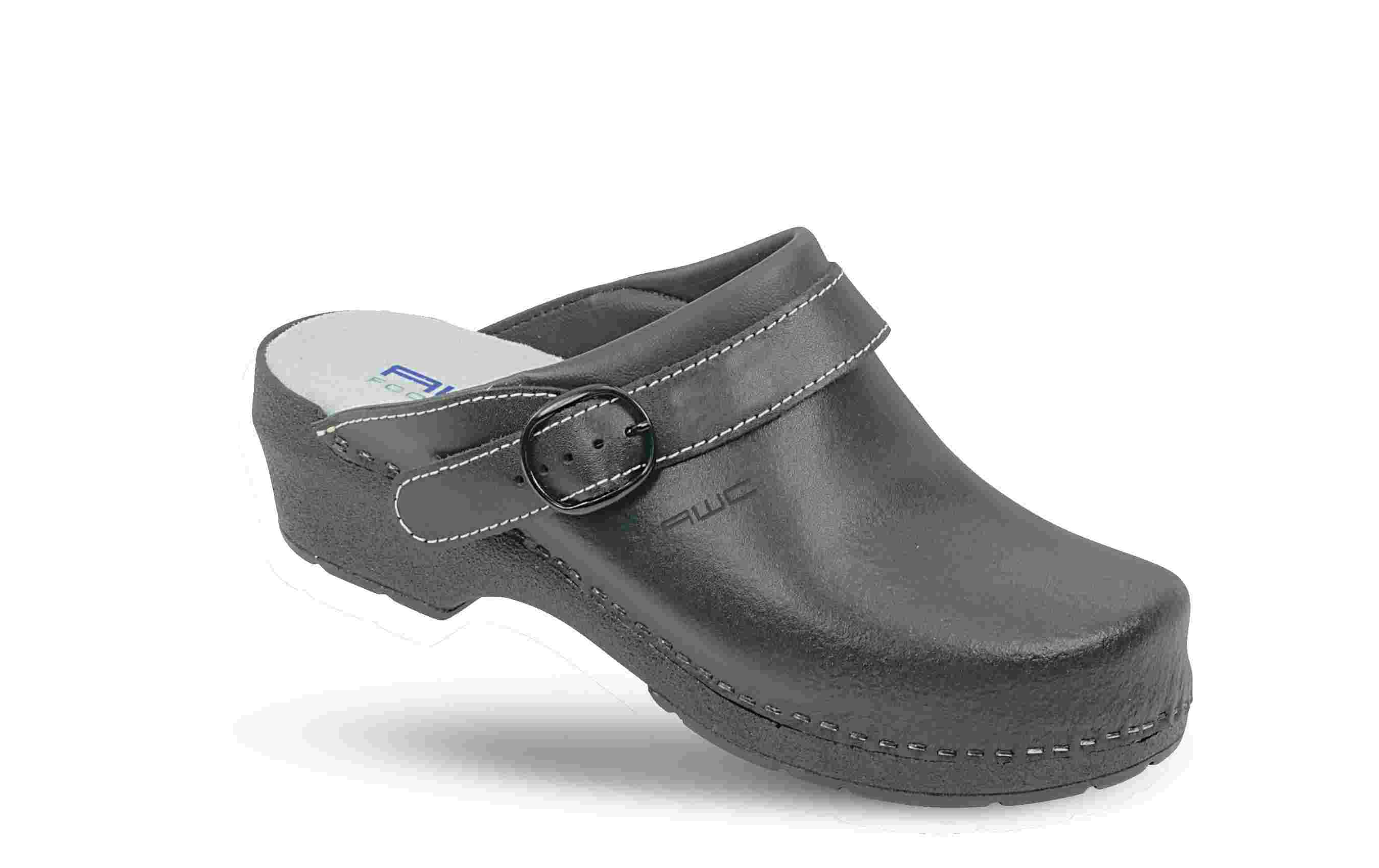 10455-02-20 AWC Damen Clogs ohne Stahlkappe schwarz mit Absatz, Leder, Größe  36 - 42-AWC-36