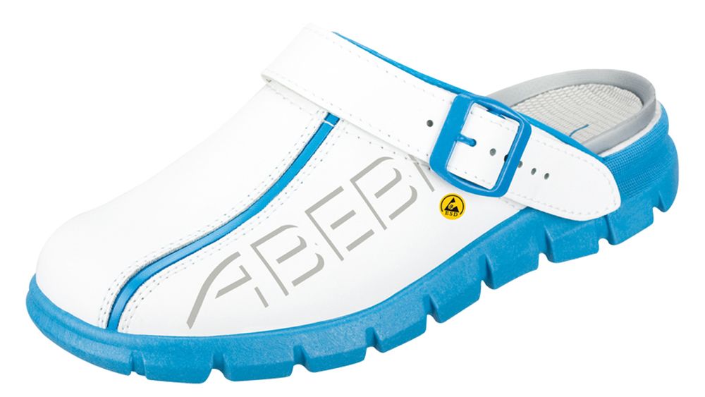 37312 ABEBA ESD Clog Berufsschuhe ohne Stahlkappe weiß/blau Leder Größe 35 - 48-46