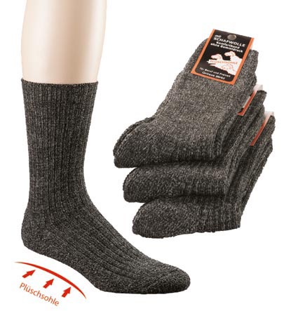 6553 Plüschsohle-Socken mit Schafwolle, mouliné, Größe 39/42 - 43/46