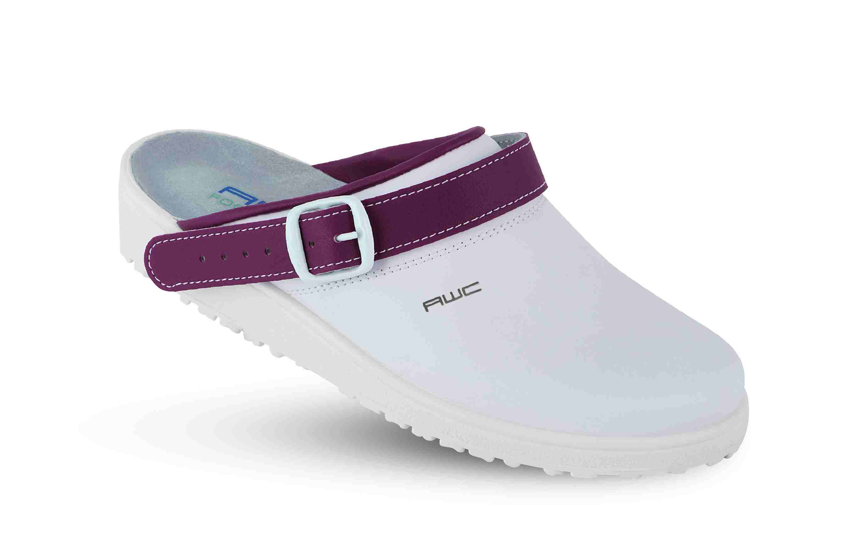 17000-05-44 AWC Damen-Clog ohne Stahlkappe weiß-aubergine, Leder, Größe  36 - 40-AWC-38